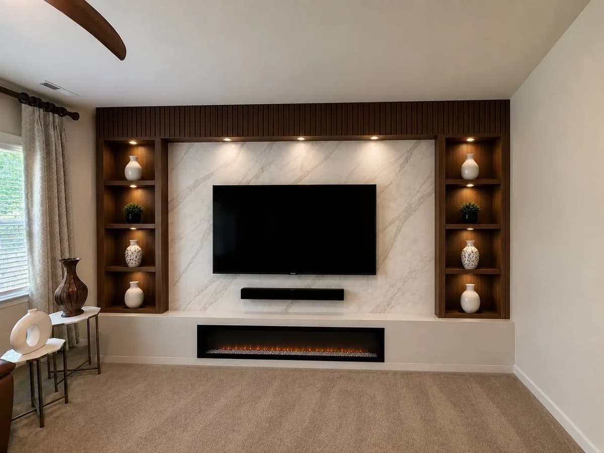 Walnut & Marble Media Wall installation — Dilworth, Charlotte, NC